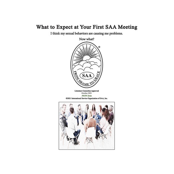 cover of a pamphlet titled What to Expect at Your First Meeting with a drawing of a group of diverse people sitting in a circle